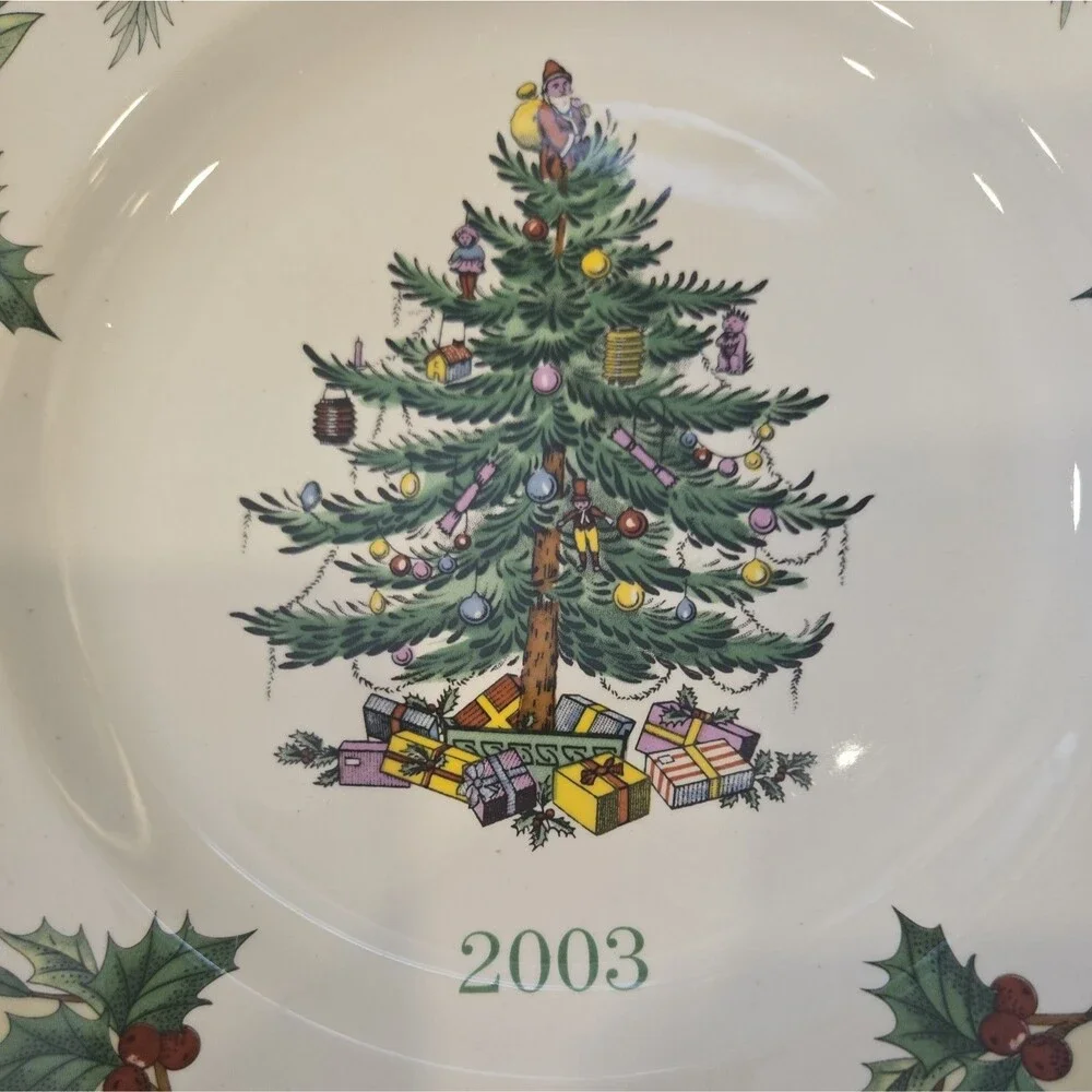 Spode Christmas Tree Annual Collector Plate 2003 Flowers Holly Berries England